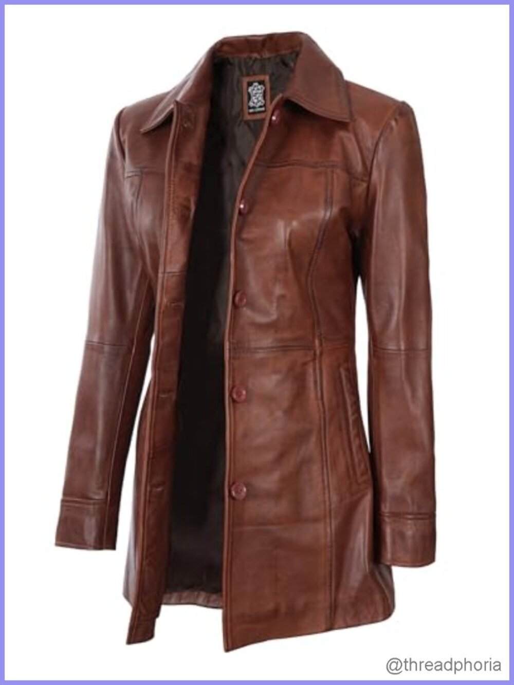 Real Lambskin 3/4 Length Leather Car Coat Button Front Women